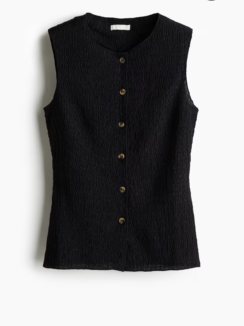 H&M Sleeveless Textured Button-Front Top - Black